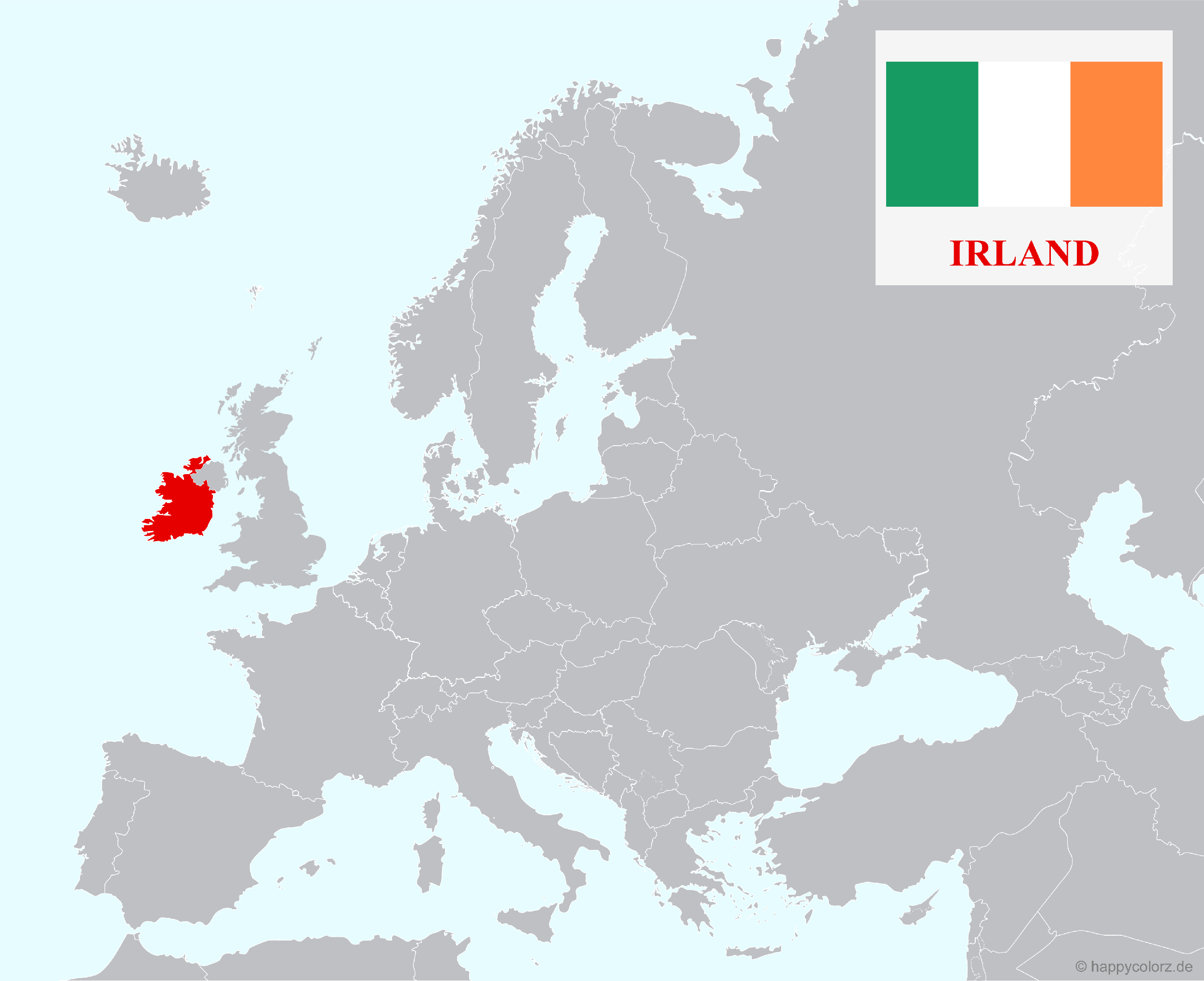 Europakarte mit Irland als hervorgehobenes Land